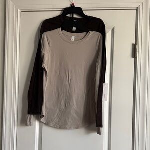 Yogalicious Long Sleeve Tops - Tan and Brown